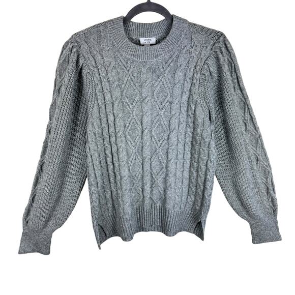 Crown & Ivy NWT Gray Cable Knit Crew Neck Long Balloon Sleeve Stretchy Sweater L - Picture 1 of 7